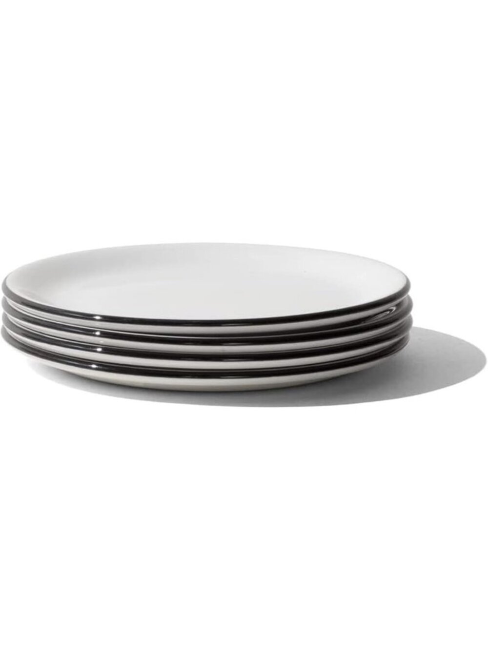 Set of 4 Porcelain Bread & Butter Plates - White with Black Rim - Elegant Dining